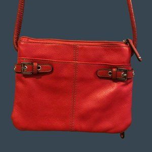 Pink Leather Tignanello Crossbody Purse Built in Wallet Outside Pocket